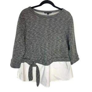 Zac‎ + Rachel 1X soft knit heather grey top with attached white shirttail hem